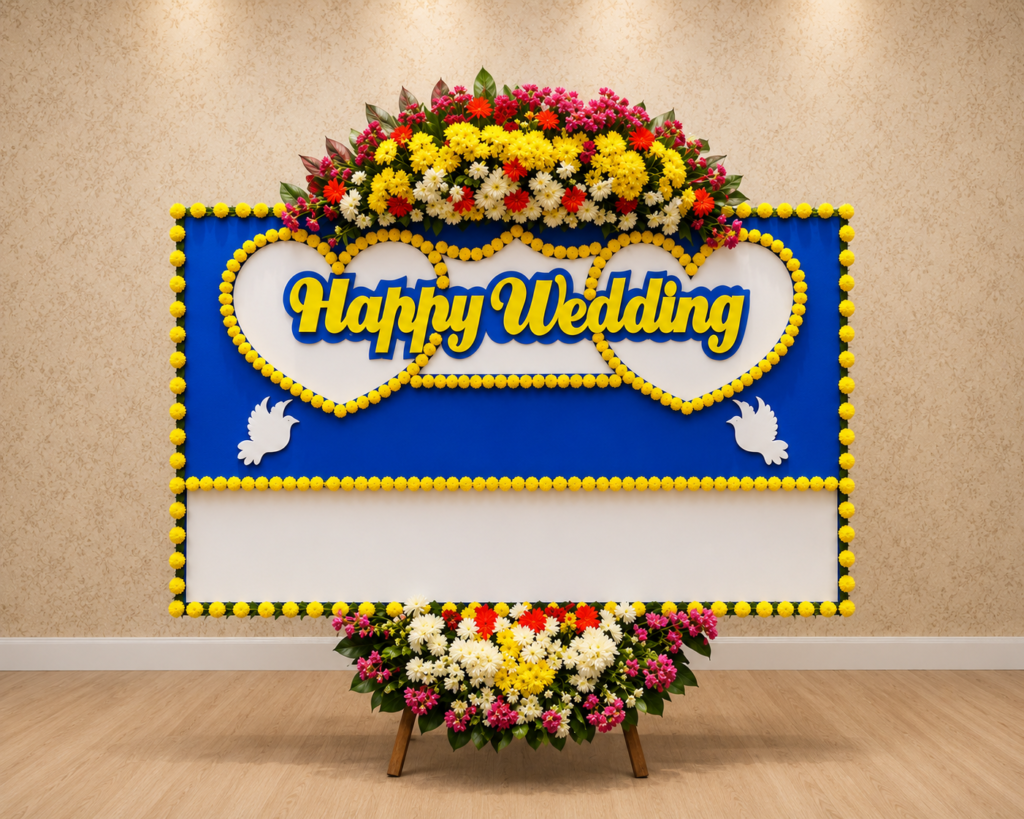 papan bunga pernikahan happy wedding